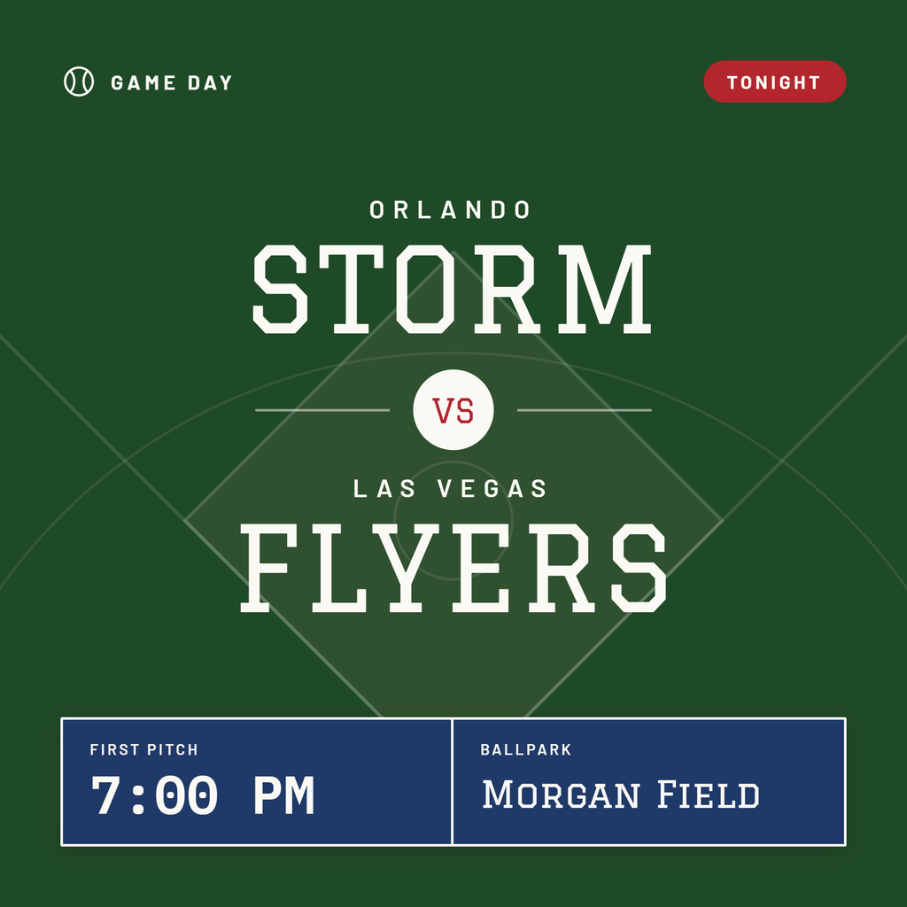 Square game day post made with the same design system, in the same green, navy and red