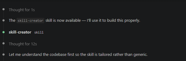 Claude Code loading the skill-creator skill after the prompt